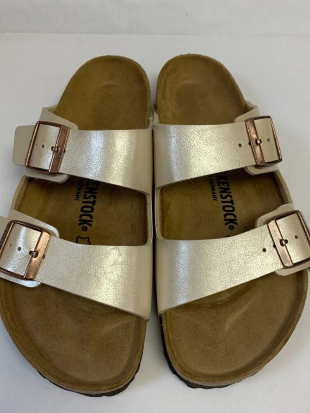 Birkenstock Arizona Graceful Pearl White Birko-Flor Narrow Width Sandals